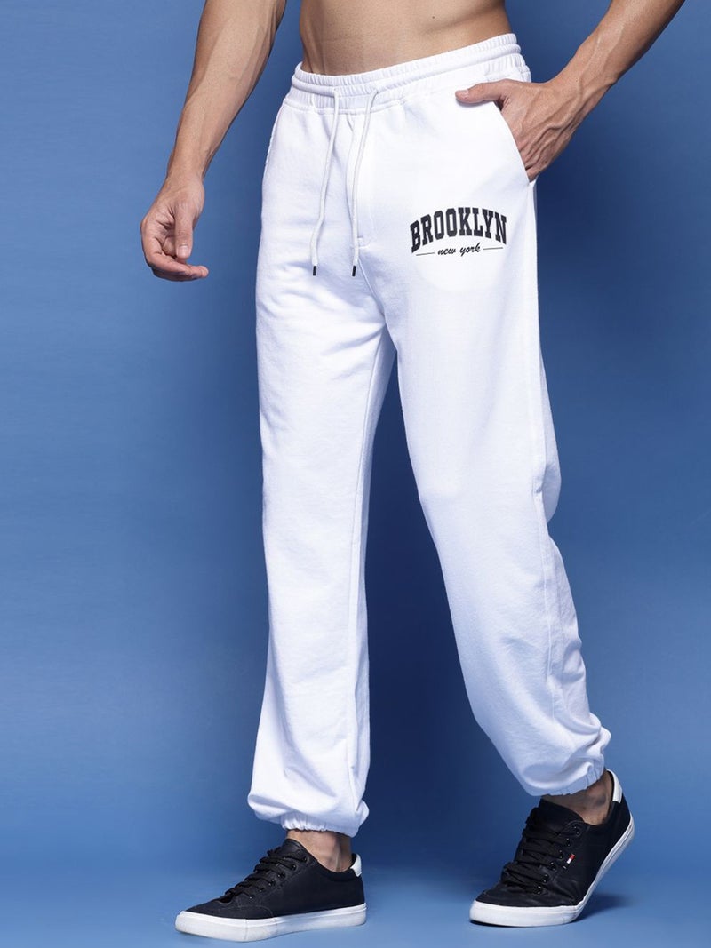 FLYNOFF White Printed Loose Fit Men's Jogger Pant - Image 2